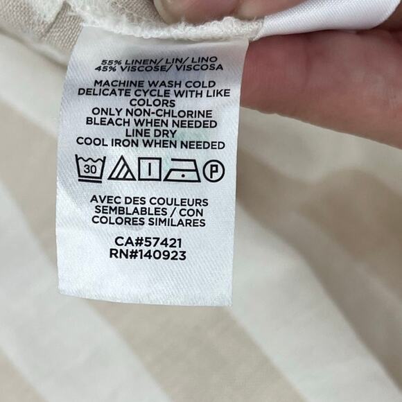 Loft Stripe Shirt Dress Sz 18  Linen Cottagecore Coastal Puff Sleeve Midi Beachy - Picture 9 of 11